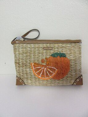 MICHAEL KORS Straw Tropical Fruit Beaded Raffia Large Clutch NWT